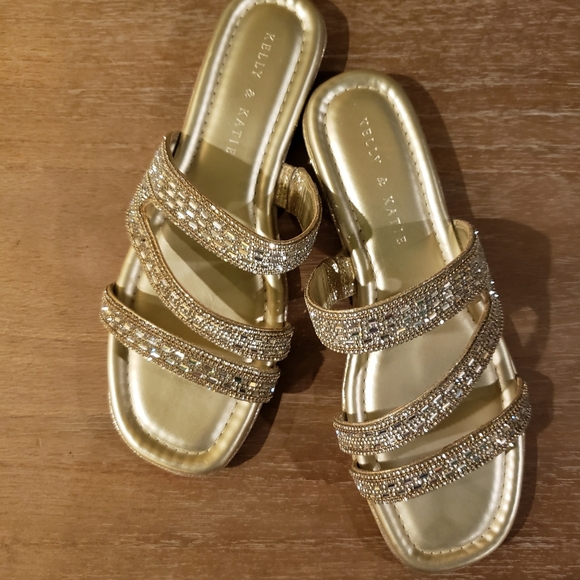 Kelly & Katie Glittering Gold Slide Sandals - Picture 2 of 3